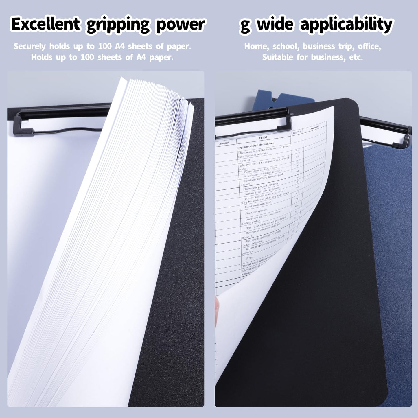 FRETONBA Clipboard A4, Pack of 5 Clipboard with cover, Clipboard folder with 2 clips, Writing board for office/construction/school. Black.