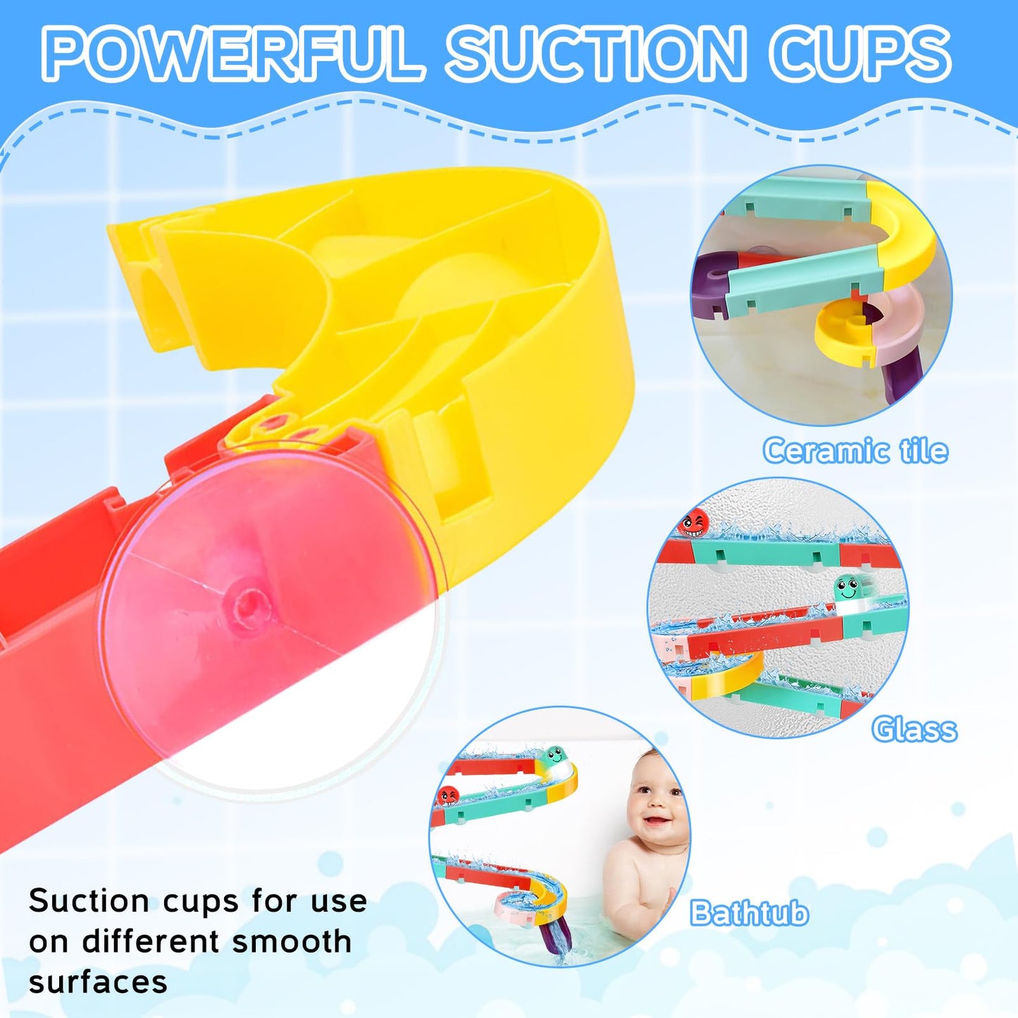 Bath toys, 44 pieces of bathtub toys for 3 4 5 6 years old, DIY marble run water toy for kids, bathtub toy with suction cups, gift for boys girls birthday.
