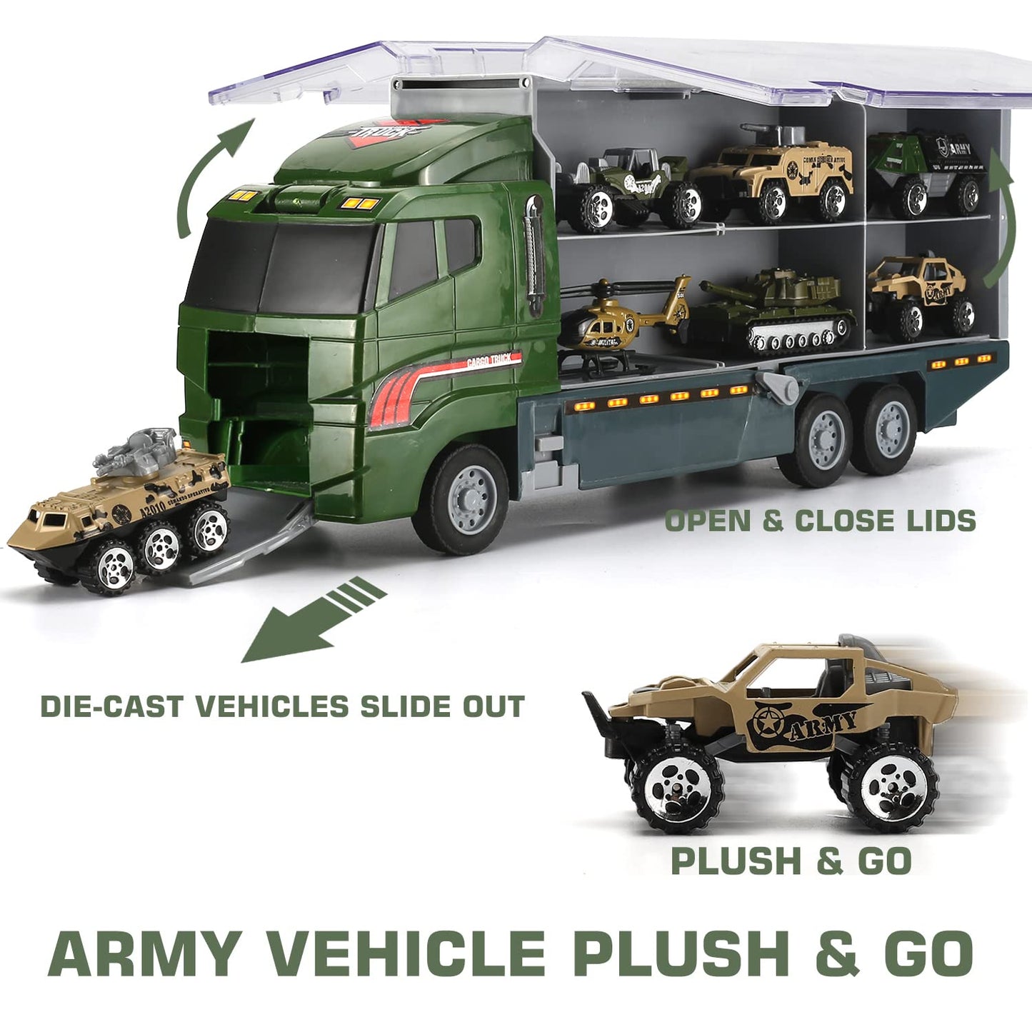 SWUNXION 26 in 1 Military Cars + Transport Vehicle Set, Military Vehicles Soldiers Die-cast Models, Toy Cars Storage in Truck, Army Vehicles Toys for Kids Girls Boys.