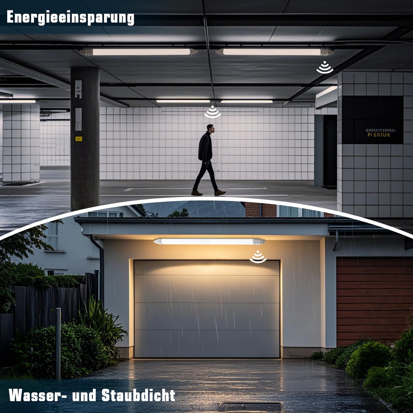 Surface-mounted LED moisture-proof luminaire 60cm with motion sensor, 18W 1800LM 4000K LED ceiling light sensor tube, linkable LED batten luminaire workshop lamp waterproof IP65 for garage balcony basement hallway staircase.