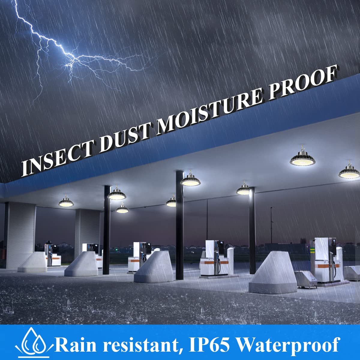150W LED high bay light, 21000LM warehouse lighting, IP65 waterproof UFO high bay light, 5500K industrial LED lamp for workshop garage warehouse, cool white.