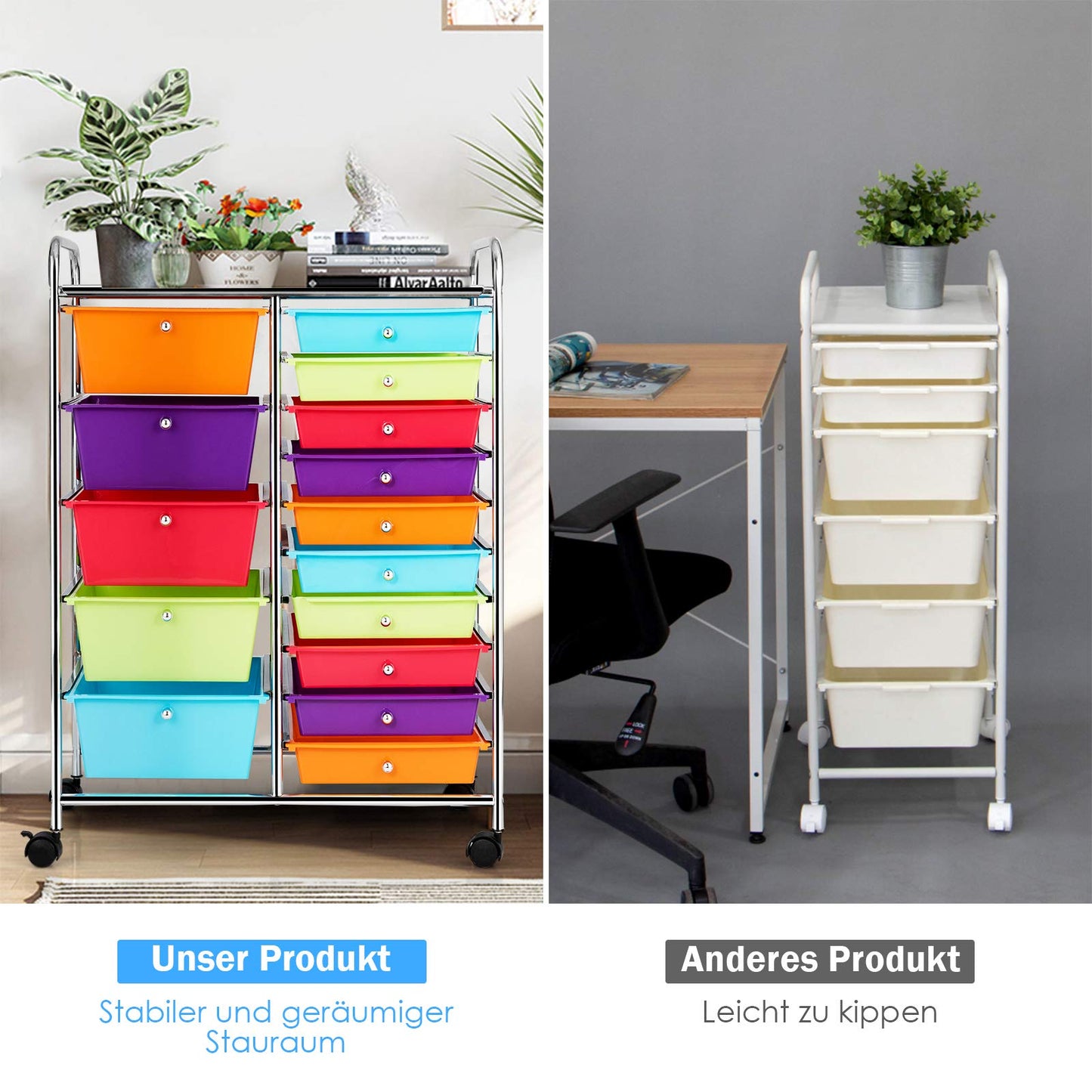 GOPLUS rolling cart with 15 stackable drawers, color options available. Perfect for household, bathroom storage, and organization.