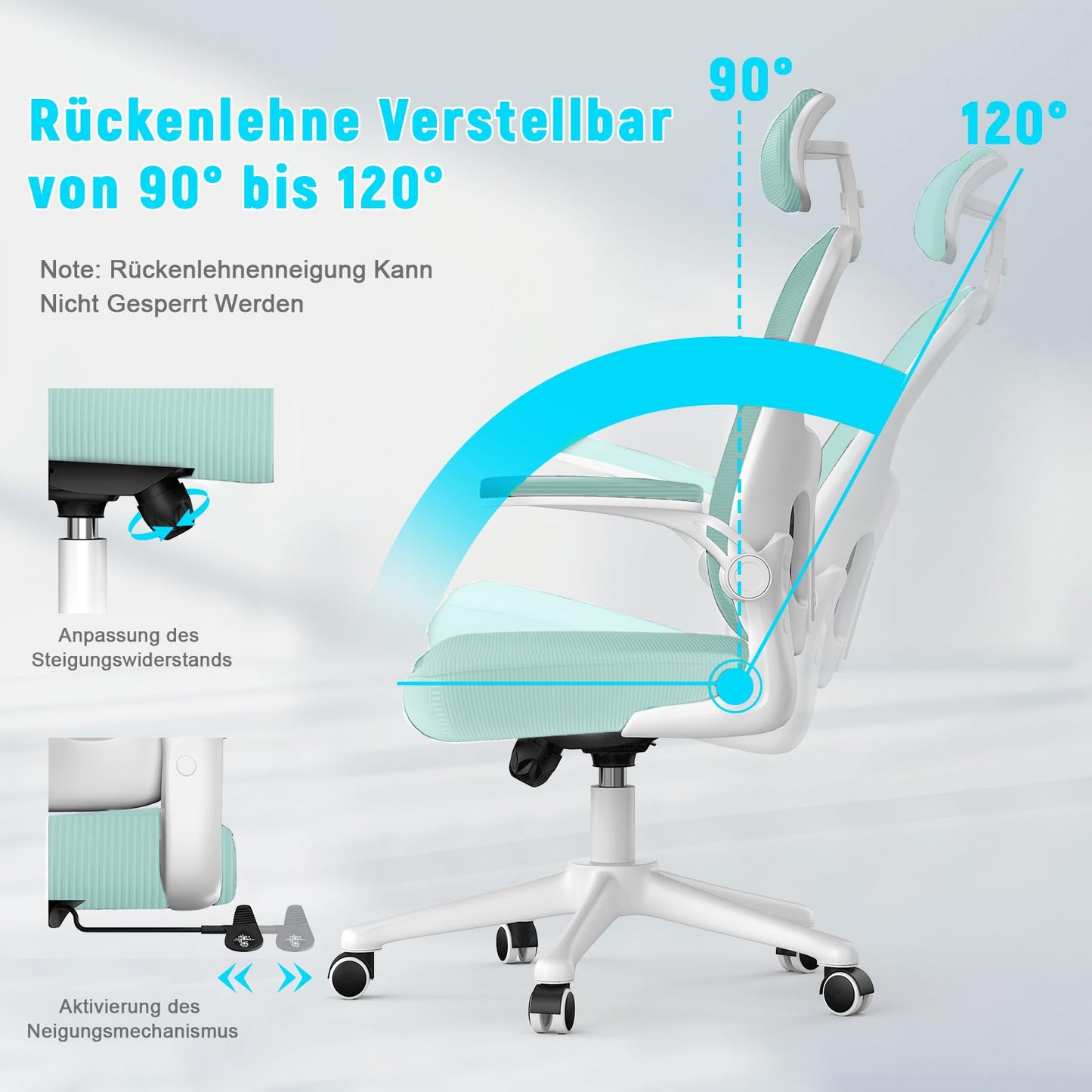 Rattan tree ergonomic office chair, desk chair with adjustable headrest, armrests, and lumbar support, height adjustment, swivel chair for office, green.