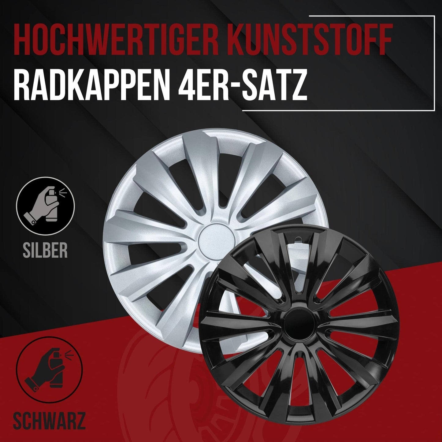 Albrecht 15 inch black wheel caps for steel rims - Delta hubcaps made of high-quality plastic - Durable wheel covers in original Albrecht packaging - Made in EU.