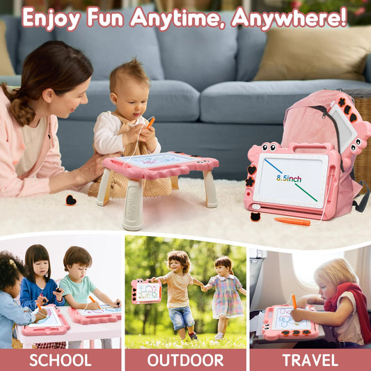 Dinosaur magnetic drawing board with legs, kids games for ages 2-5, gift for girls, colorful magnetic doodle board learning toy for ages 2-7, travel-sized magnetic board children's toy.