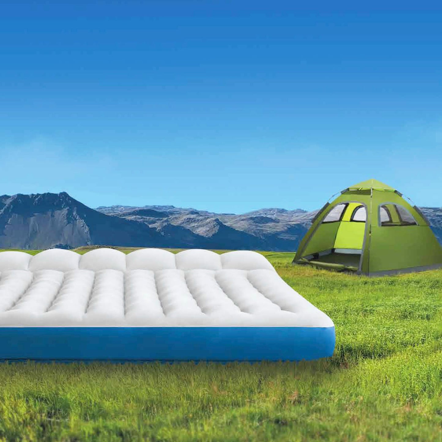 Intex 67999 - Inflatable Double Camping Mat, Laminate, Gray and Light Blue, 127 x 193 x 24 cm.