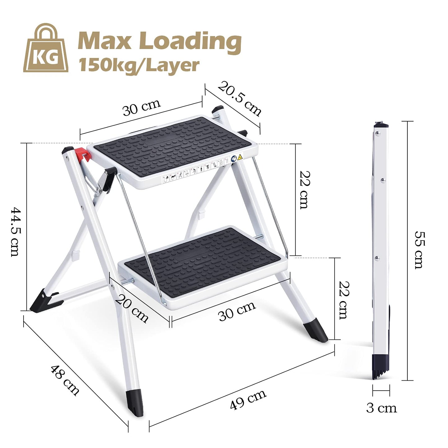 KINGRACK Step Stool, Foldable Step Stool, (White)