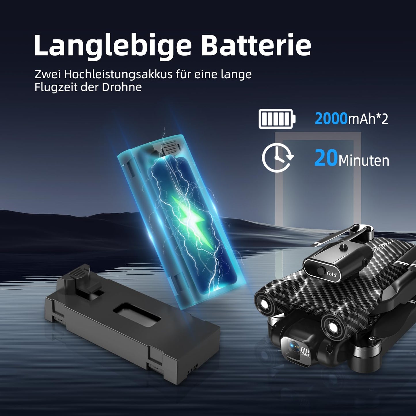 Drone with 4K camera, brushless motor, 360° flip, Headless Mode, WiFi, 5G image transmission, foldable, one-touch start/stop with 2 x 20-minute batteries, carrying case, children's toy gift drone.