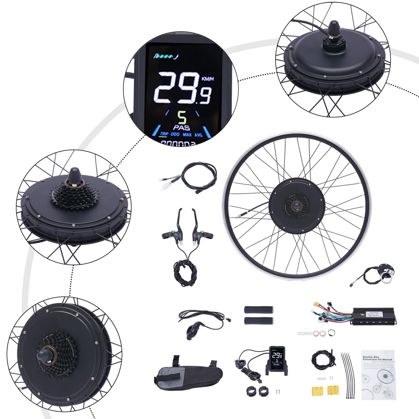 SABUIDDS 28" & 29" E-Bike Conversion Kit 1000 Watt Bicycle Motor Kit Electric Rear Wheel Brushless Hub Motor Kits Electric Bike Conversion Kit with LCD Display (for HL Plus 48V 13Ah Battery)