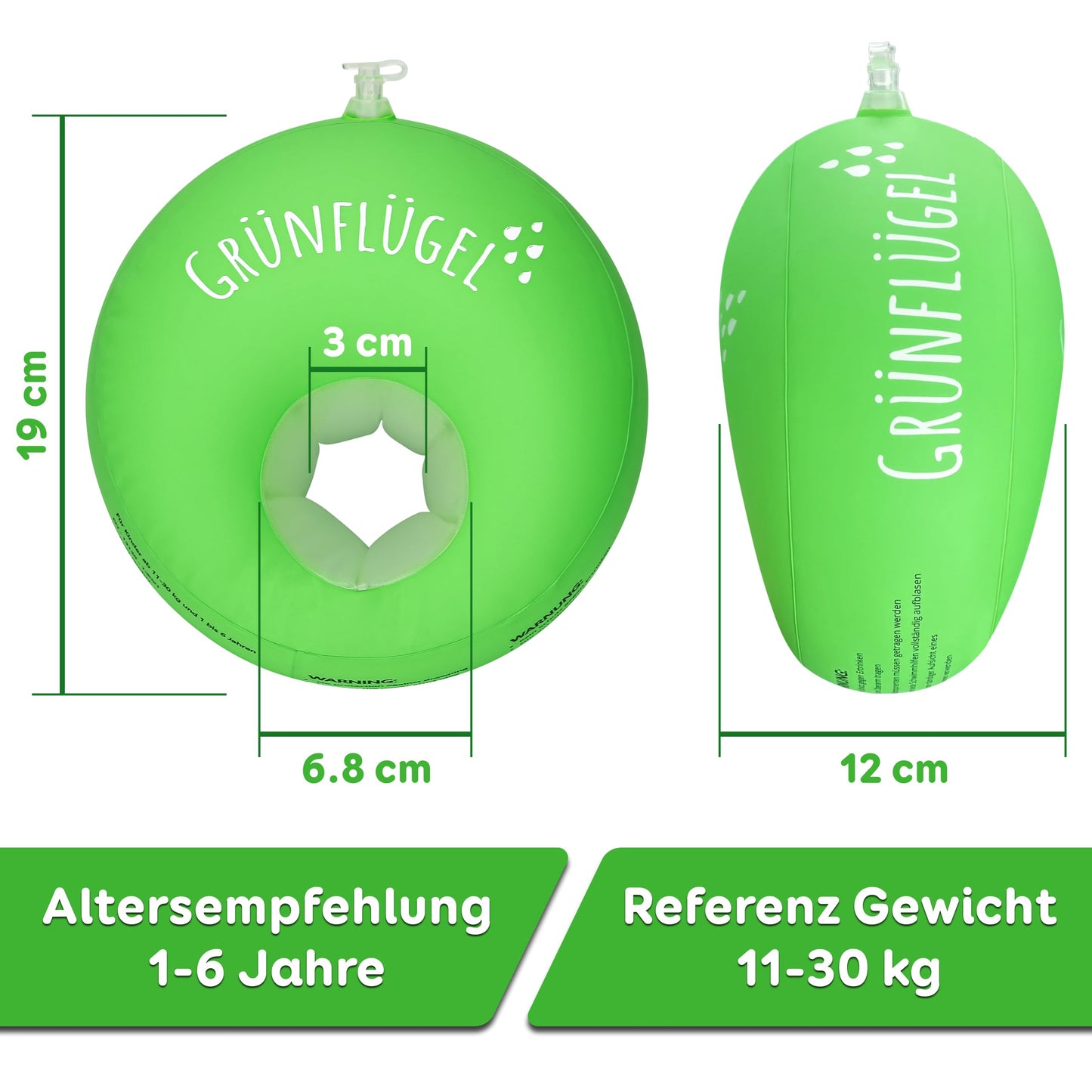 Green Wing Arm Floats for ages 1 and up - Safe & Skin-friendly & No phthalates I 11-30 Kg I Round arm floats Swim flotation device for babies 1 year old Children 2 years old Kids 3-6 years old