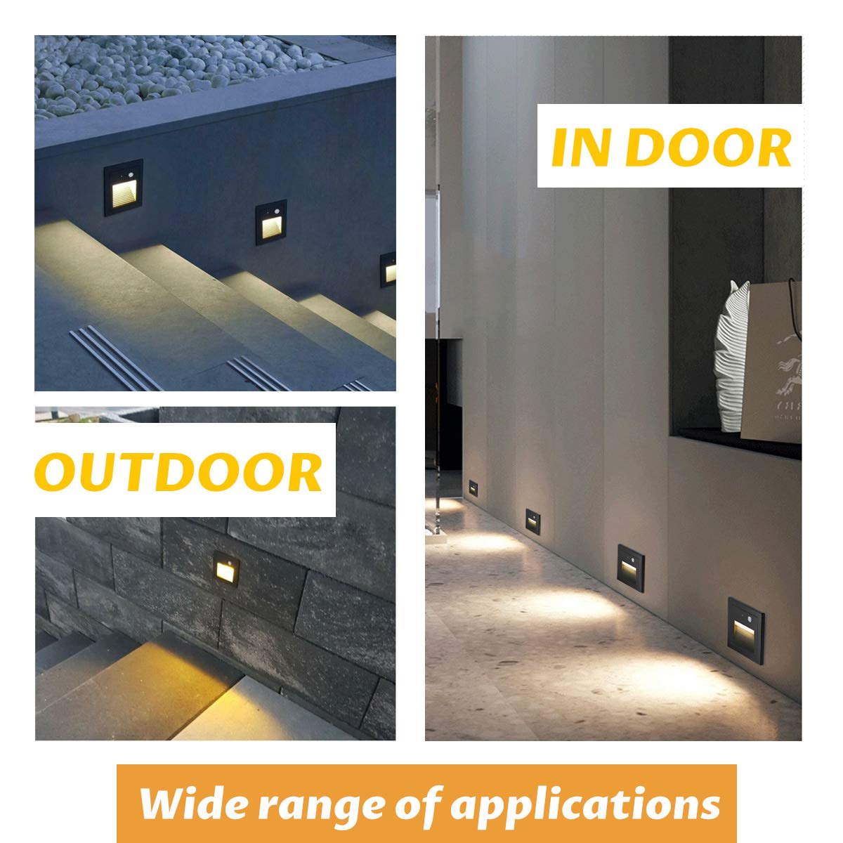 Arote 8th 3W LED stair light with motion sensor 3000K IP65 Square recessed wall light wall light wall-mounted spotlight step light lighting lamp, indoor outdoor black aluminum 230V warm white, sensor