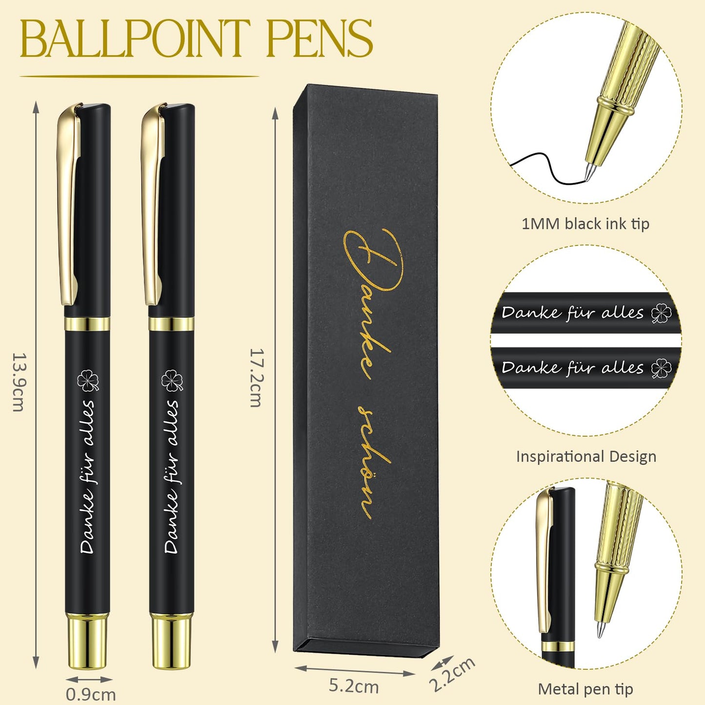 Ten pens as thank-you gifts for colleagues and teachers. Thank you for everything. Metal thank-you pens with gift boxes. Farewell gift for colleagues, students, employees, and team.