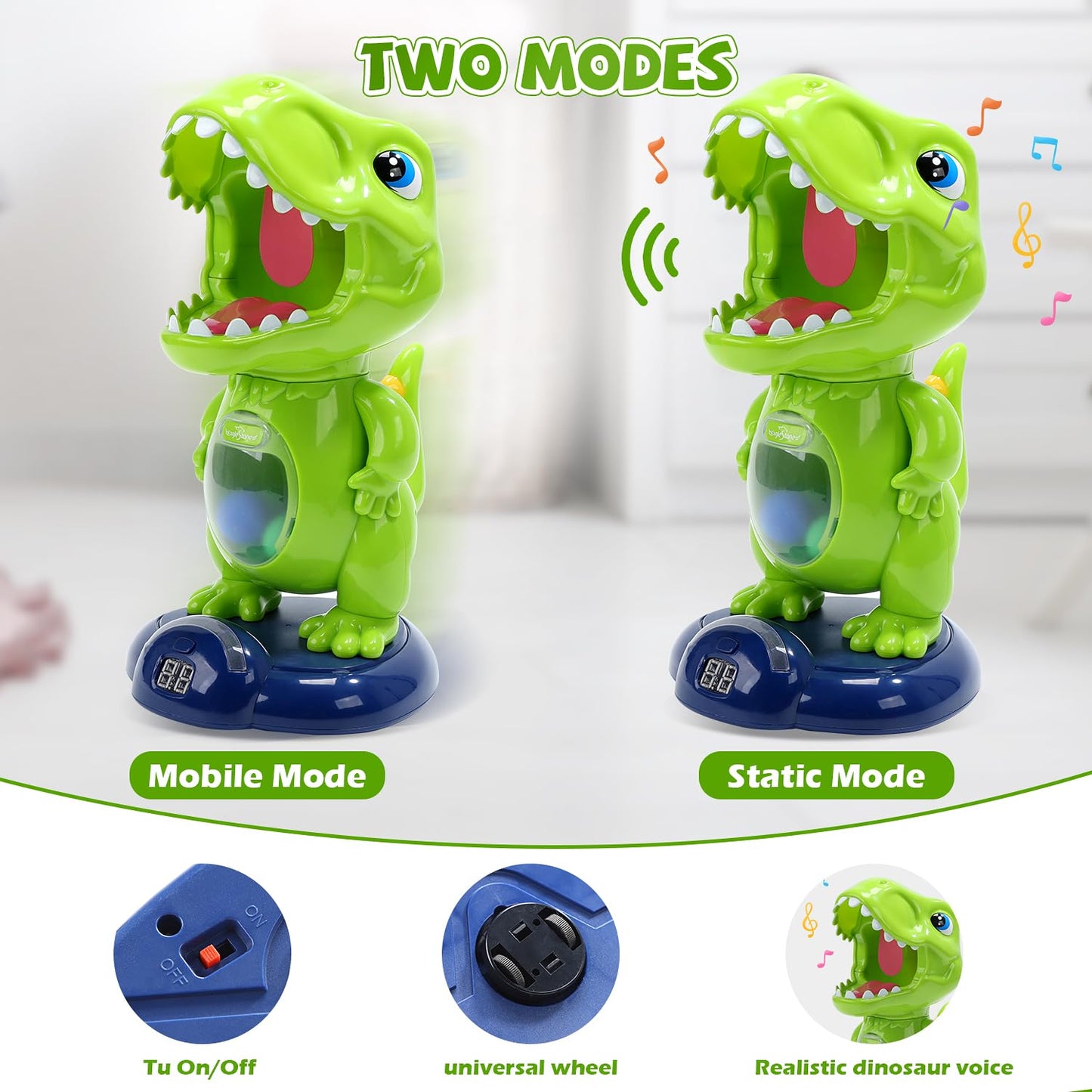 EagleStone Moving Dinosaur Shooting Toy for kids, target game with 2 air pump guns, party toy with score display, LED and sound, gift for boys and girls.