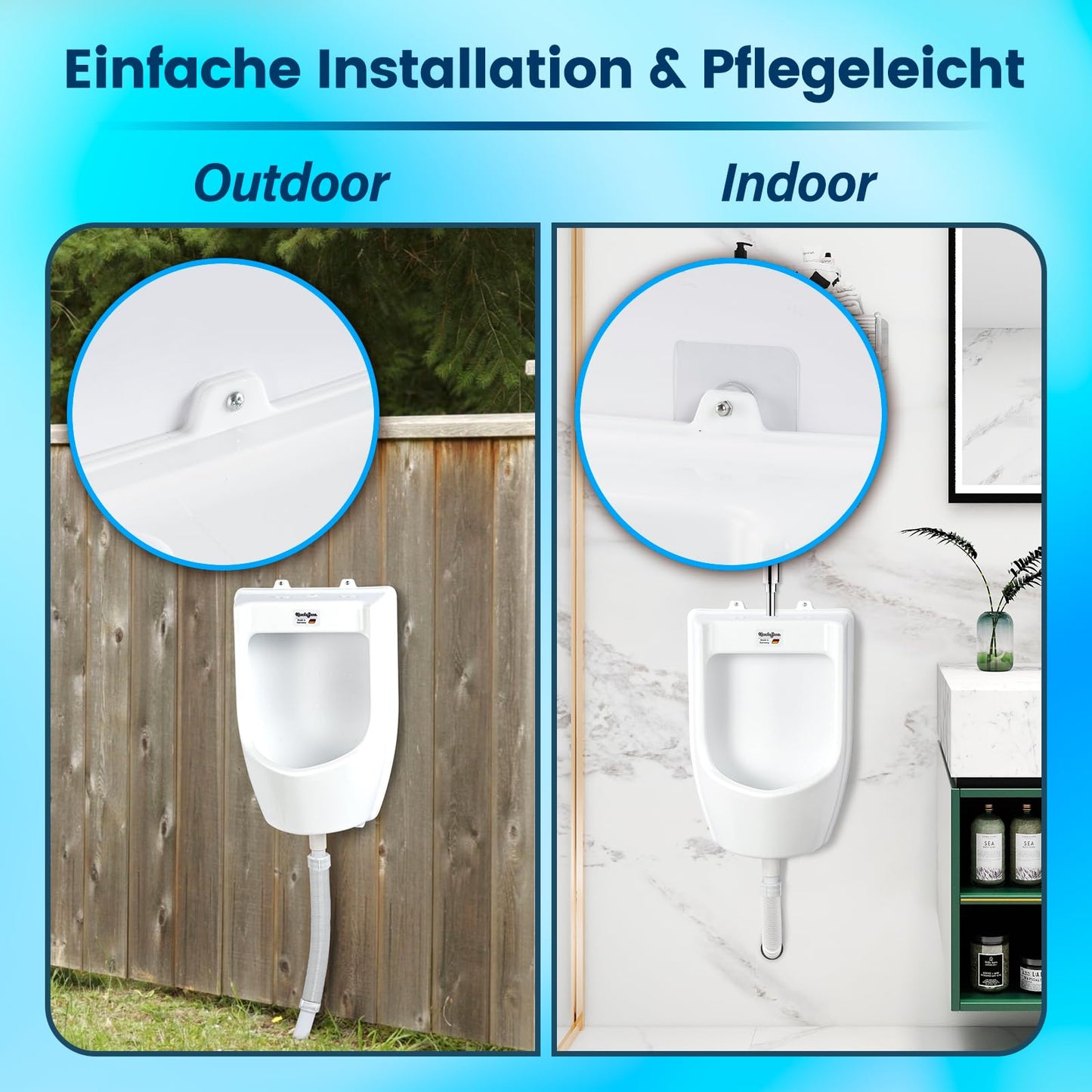 Plastic urinal with hose, urinal strainer & accessories - men's toilet set stand-up toilet, plastic wall pisuar for garden toilet house, camping, construction site - white PVC