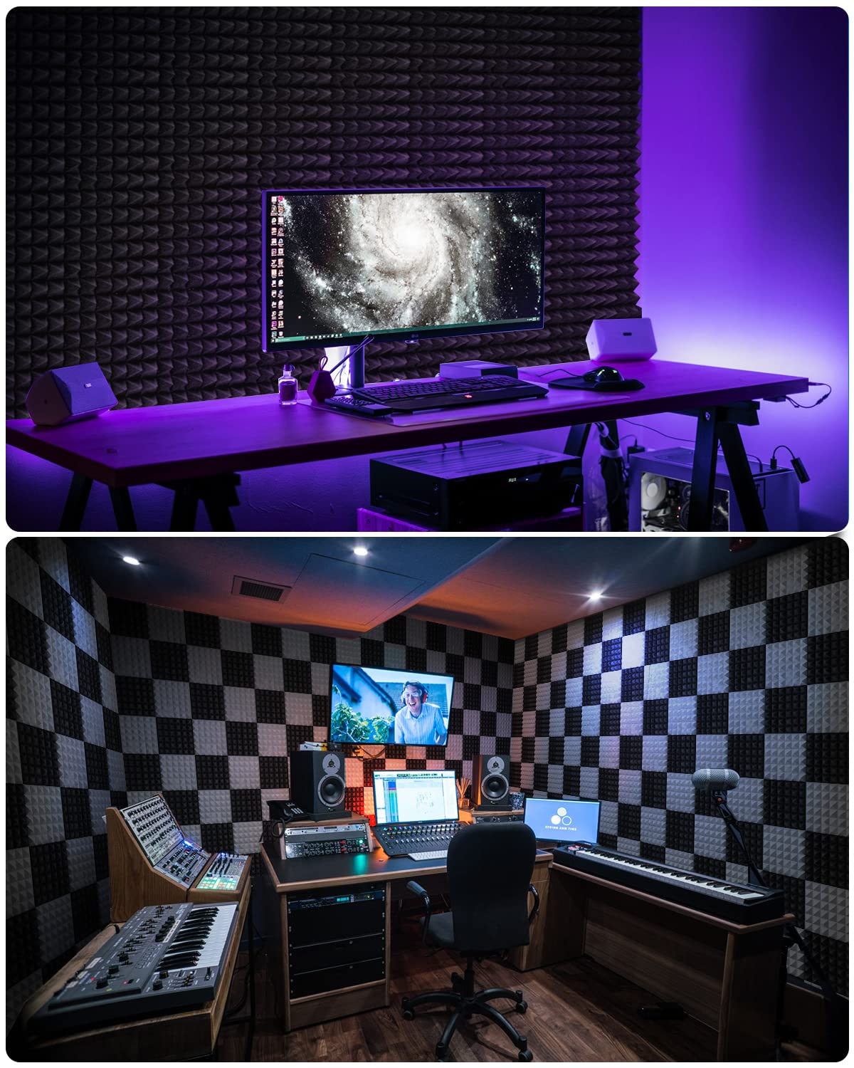 Acoustic Foam 12 Pieces Soundproofing High-Density Sound Absorber Wall Reduce Reverberation Noise for Podcast Recording Studio Soundproofing with 60pcs Stickers Included, 30x30x5cm.