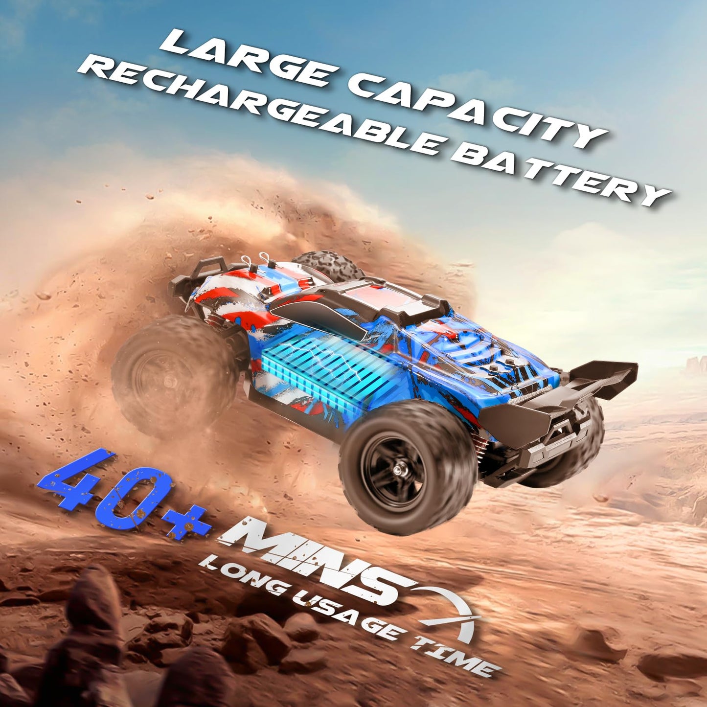 1:18 remote control car, all-wheel off-road RC car, 2 batteries, 40 minutes runtime, 2.4GHz all terrain high-speed RC crawler 50 km/h, outdoor indoor vehicle toy for adults and kids.