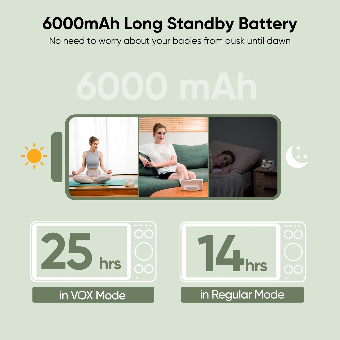 Bonoch 7-inch baby monitor with camera, 720P HD, 6000mAh battery, night vision, two-way audio, remote PTZ, VOX mode, temperature sensor, 8 lullabies.