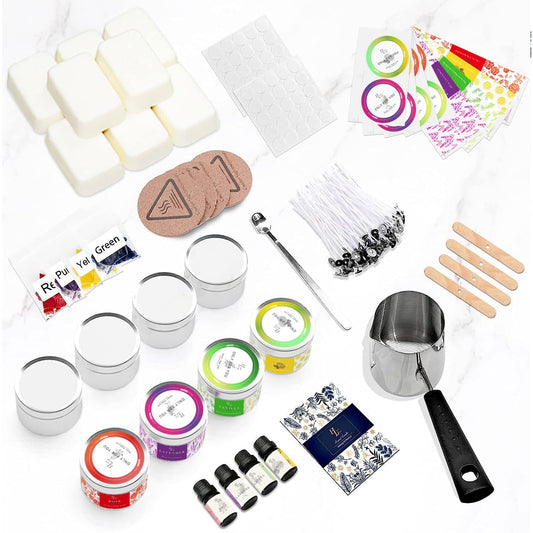 ETUOLIFE Candle Making Set, DIY Candle Making Kit, Scented Candle Gifts Set with Natural Soy Wax, Candle Melting Pot, 8 Candle Tins, 4 Fragrance Oils, 4 Color Blocks, 50 Candle Wicks Stickers, Stickers