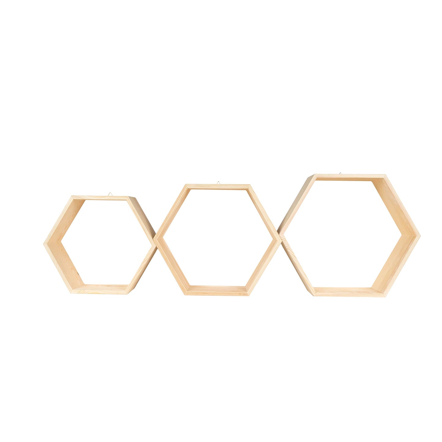 HANDKADECOR Hexagonal Wooden Shelves - Set of 3 - Honeycomb shaped shelf boxes stand