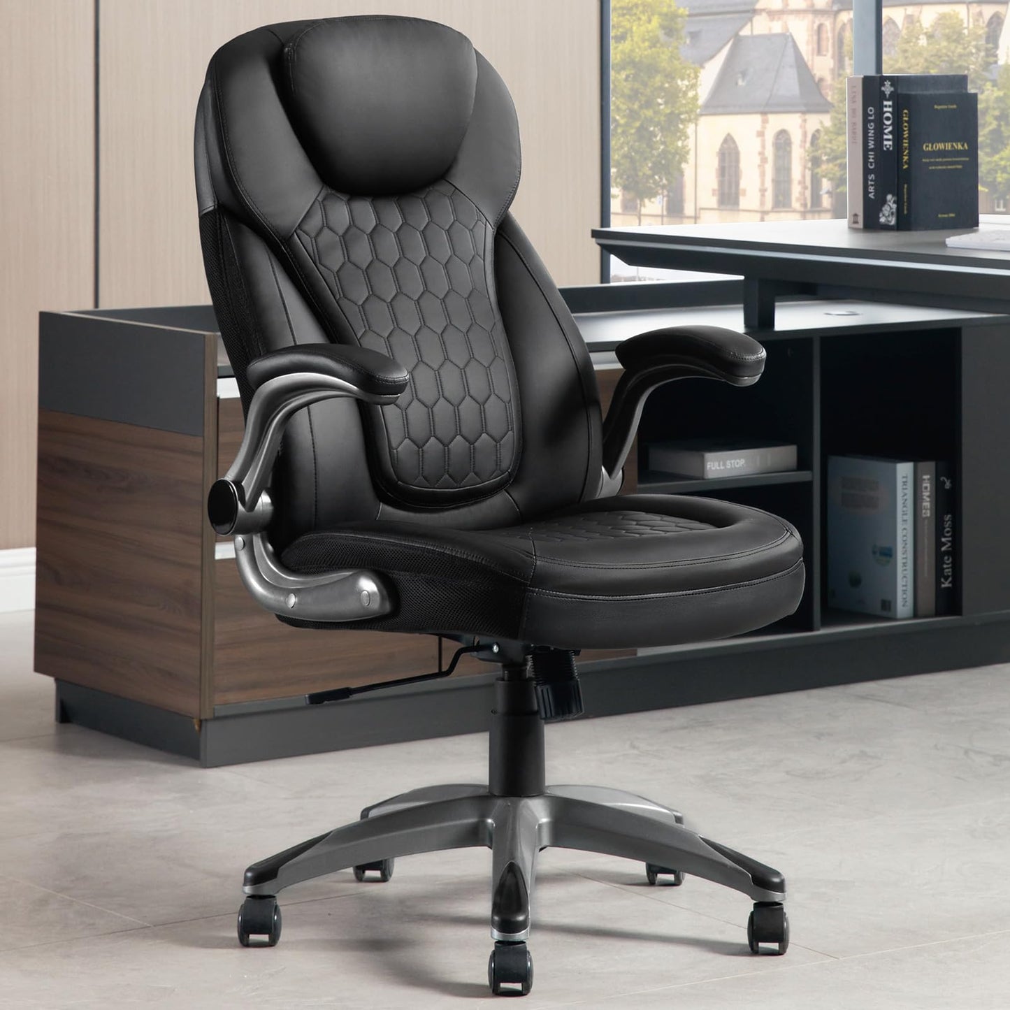 WOLTU office chair 440lbs, ergonomic desk chair, executive chair with headrest and armrests, height adjustable office chair for office conference room, faux leather, black.