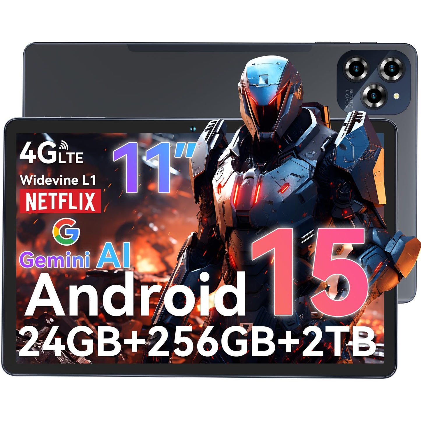 TABWEE W90 Android 15 Tablet 11-inch - 24GB RAM+256GB ROM, FHD Large Display Gaming Tablet, Dual 4G LTE+5G WiFi, Octa Core T615, 8000mAh Battery, 16MP+8MP AI Camera, Gemini AI, WideVine L1, TÜV, GPS