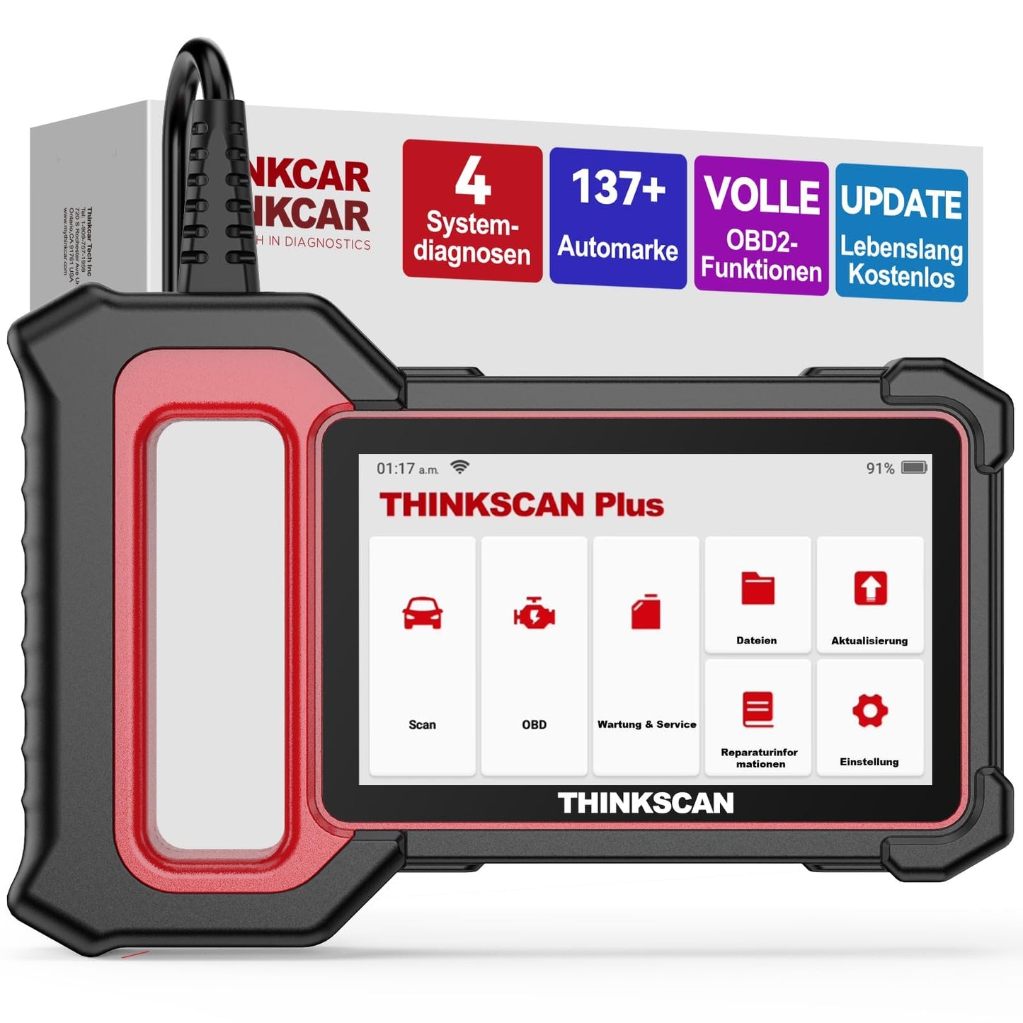 thinkcar OBD2 diagnostic tool, ThinkScan Plus S5 car diagnostic tool with 4 system diagnosis (engine/SRS/ABS/transmission), for Android 7.0, automatic VIN.
