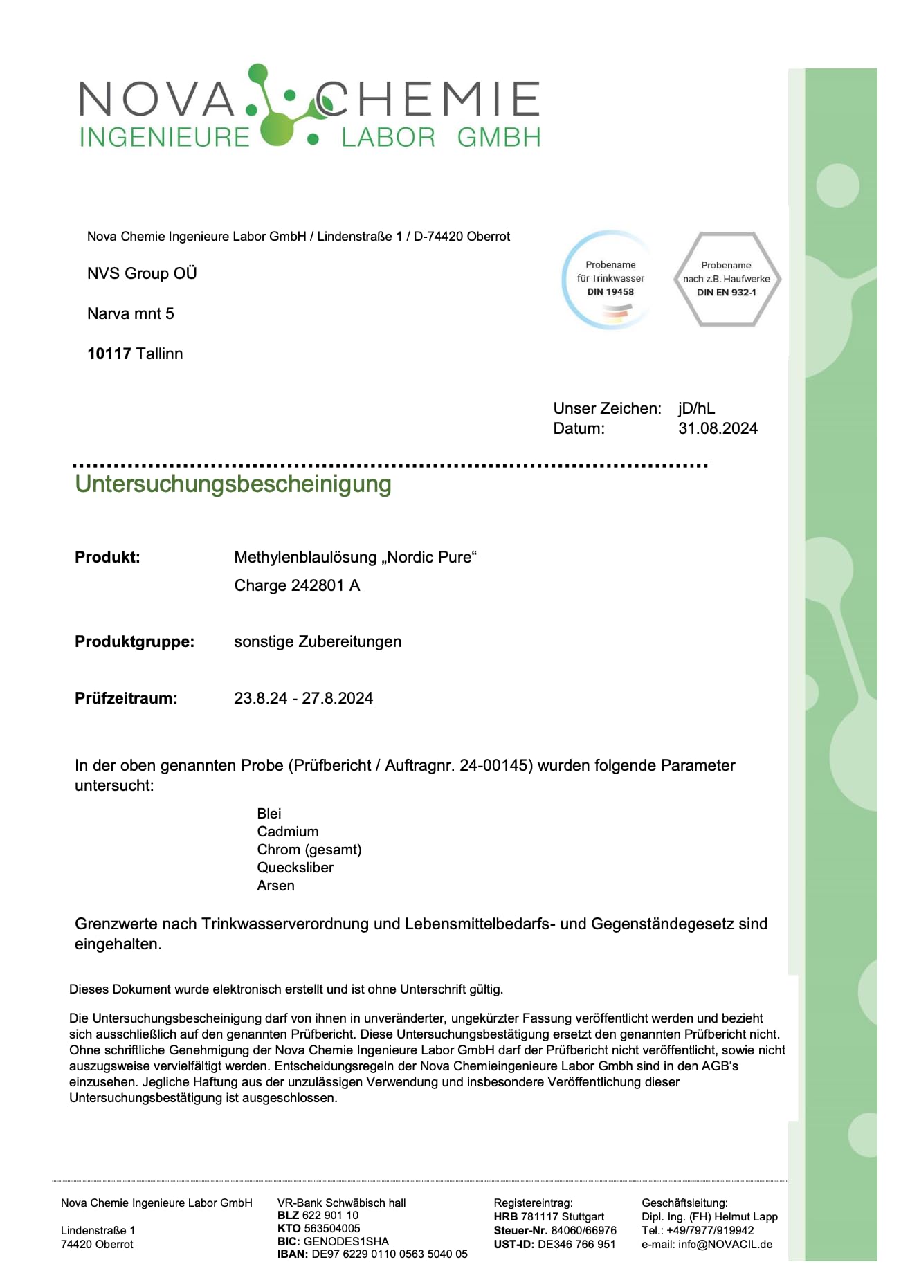 Methylene Blue 100ml high-dose drops from Nordic Pure | Solution with 99.9% purity | High-dose Methylene Blue | Methylene Blue 1% solution | Laboratory tested & produced in Germany