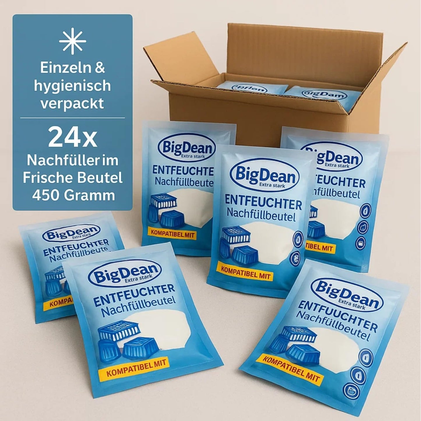 24x 450g dehumidifier granules in bulk. 24 pack dehumidifier refill set.