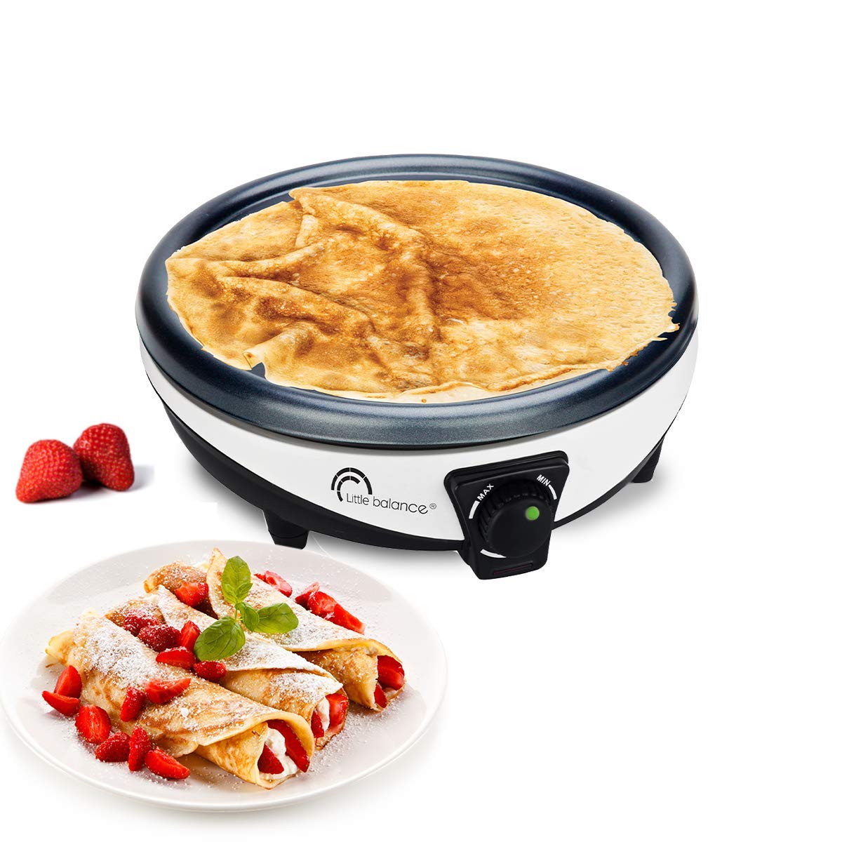 LITTLE BALANCE 8212 Happy Crêpes & Pancakes Crepe Maker, Cast Iron Ceramic, White/Black