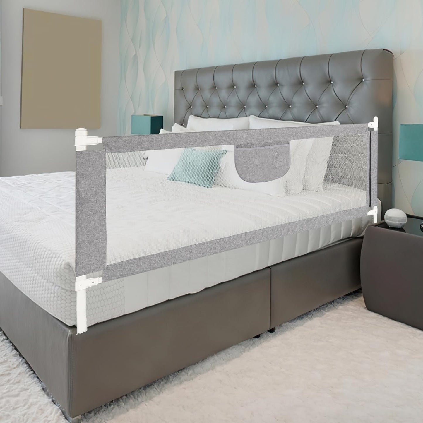 A 180 * 80 cm bed rail guard bed safety rail crib rail for children baby bed rail adjustable height foldable suitable for children's beds, parent beds anti-fall for baby children - Gray