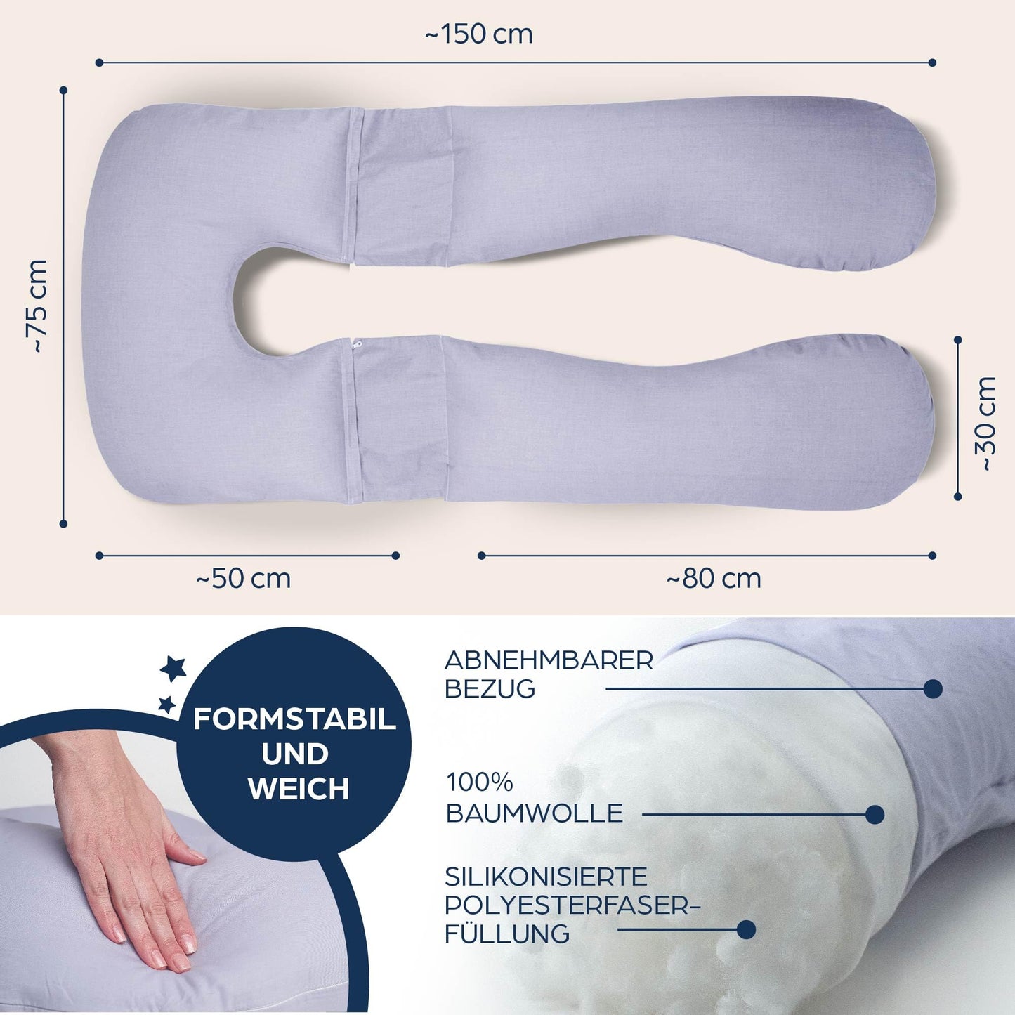 Niimo 4-in-1 U Pillow - Nursing Pillow, Pregnancy Pillow, Comfort Pillow & Side Sleeper Pillow with 100% Cotton Cover, Washable (Gray)