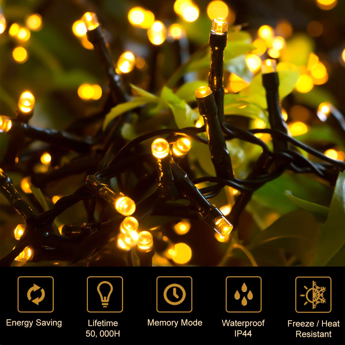 Quntis 2000 LEDs 50M Outdoor Warm White String Lights, Christmas Lights Indoor Plug-in, IP44 Outdoor String Lights, 8 Modes Christmas Decor for Garden Christmas Tree Bushes Balcony Patio Room