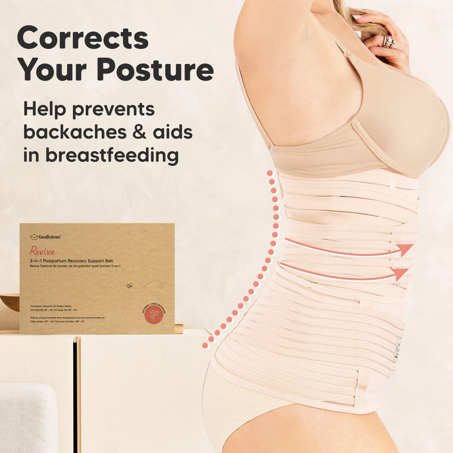 KeaBabies Revive 3 in 1 Postpartum Belt for Women - Belly Belt after Birth C-Section, Postpartum Recovery Belt, Belly Band after Birth, Pregnancy Belly Belt (Classic Ivory, XL)