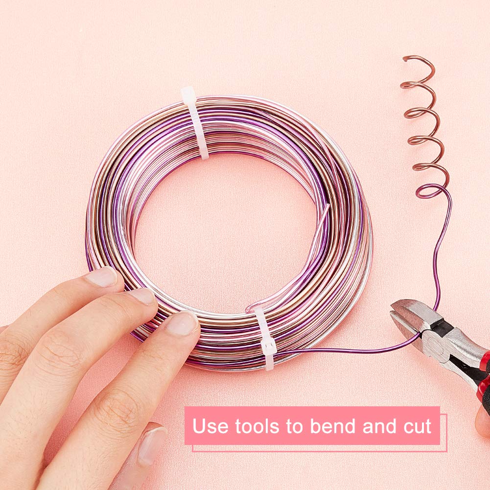 BENECREAT Multicolor Jewelry Craft Aluminum Wire (15 Gauge/1.5mm, 136 ft/41m) Bendable metal wire with storage box for jewelry beads craft project - Silver, Pink, Brown, Purple, Siena.