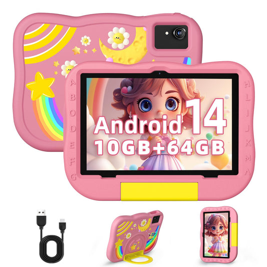 Rebecca Kids Tablet 10 inch Android 14 Tablet for kids with Octa-Core, 6000 mAh, 10GB (4+6) RAM + 64GB ROM, WiFi, BT5.2, Parental Control, Pre-installed kids' educational software Learning tablet for kids.