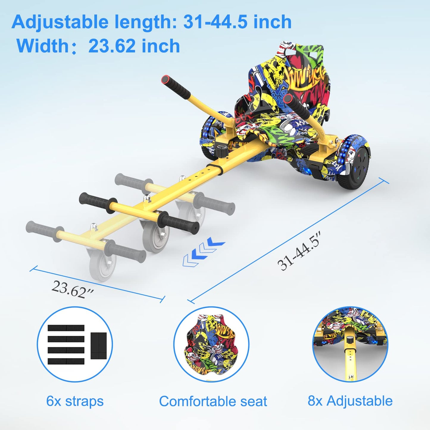 RCB Hoverboard Seat, Go-Kart accessory, with seat suitable for all 6.5"-10" Two Rounds Self Balancing Scooter, Hoverkart for adults and children.