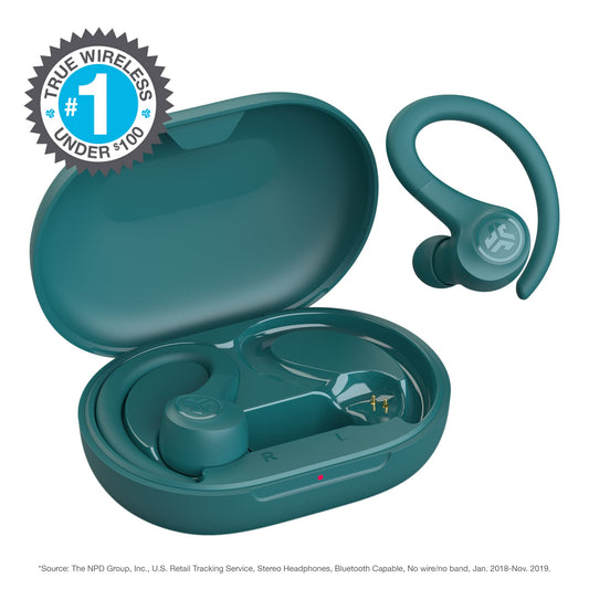 JLab Go Air Sport, wireless in-ear headphones, Bluetooth Sport headphones - Sport earbuds, 32+ hours, USB charging case, 3 EQ sound - True wireless headphones for gym, running, teal.