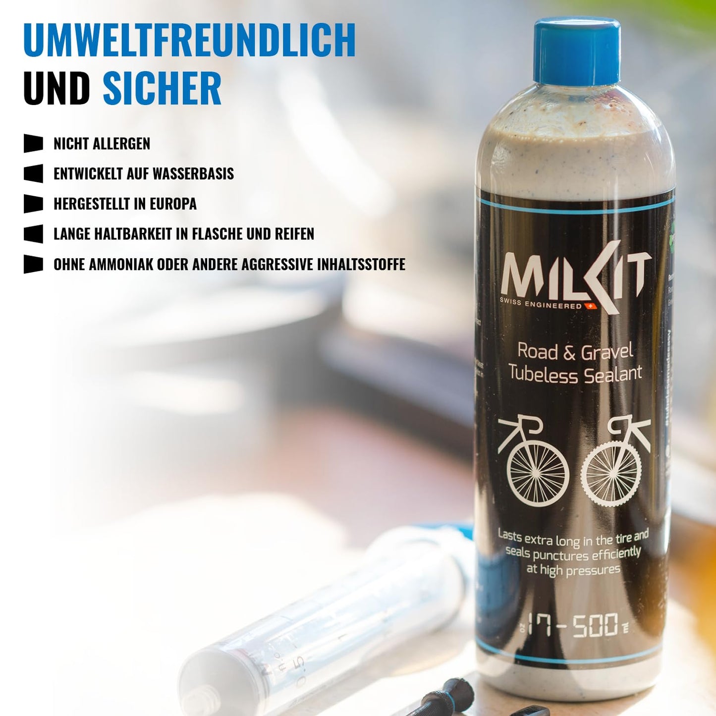 milKit Tubeless Sealant for road bike & gravel, in a 250 ml bottle - bicycle tire sealant - Tubeless milk for bike tire sealing