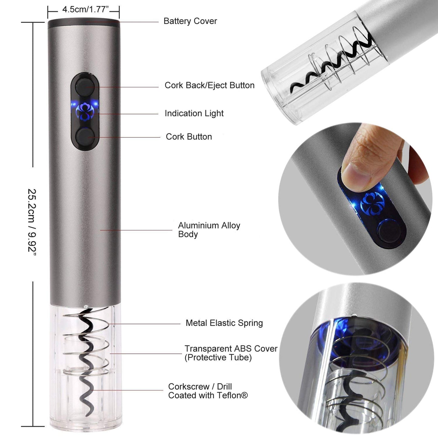Corkscrew, Bi-Comfort Electric Wine Opener, Automatic Bottle Opener, Wine Bottle Opener Luxury Gift Set includes foil cutter, wine pourer, and vacuum wine stopper.