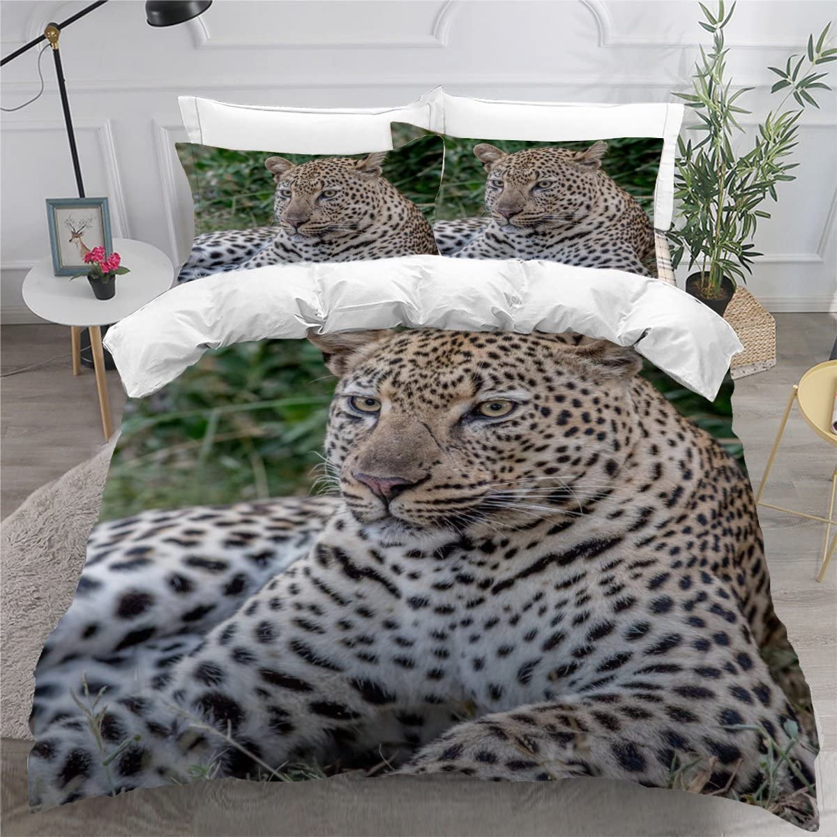 Bed Linen 135×200 3D Print 2pcs South African Cheetah Bedding Sets Soft Cozy Microfiber with Zipper Black-Beige Spots Summer Duvet Cover with 1 Pillowcase 80x80 Boys Girls
