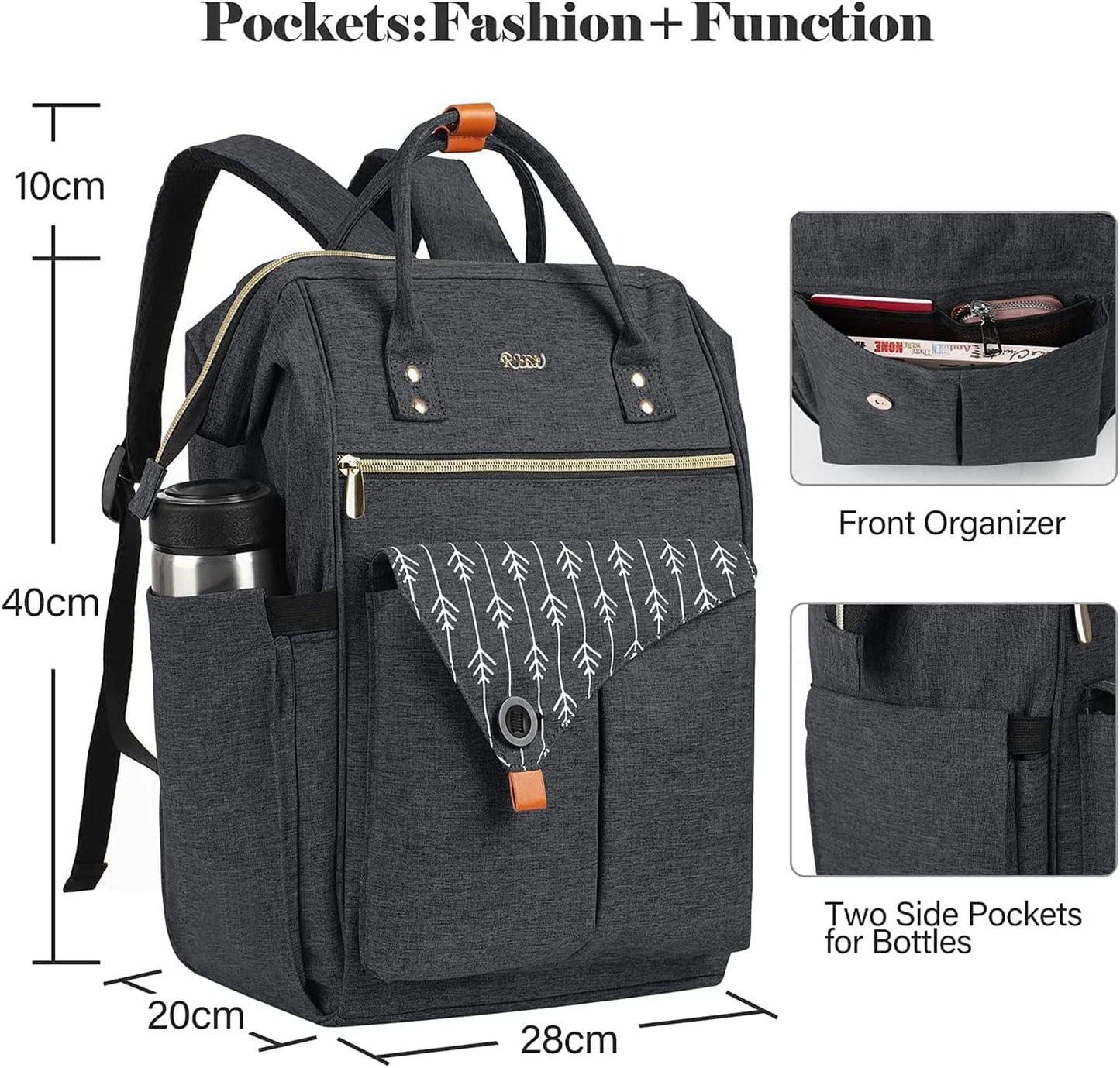 Women's backpack, 15.6-inch laptop backpack with USB charging port for work, hiking, travel, camping. Made of Oxford fabric.