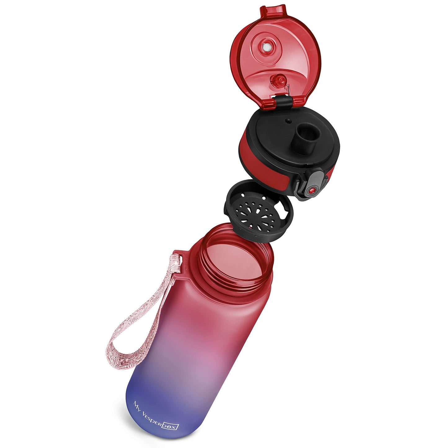 My Vesperbox Minny Kids Water Bottle 500ml - Leakproof & BPA-free - includes spare seal, cleaning brush, fruit infuser & optional straw - perfect for school, kindergarten & sports.
