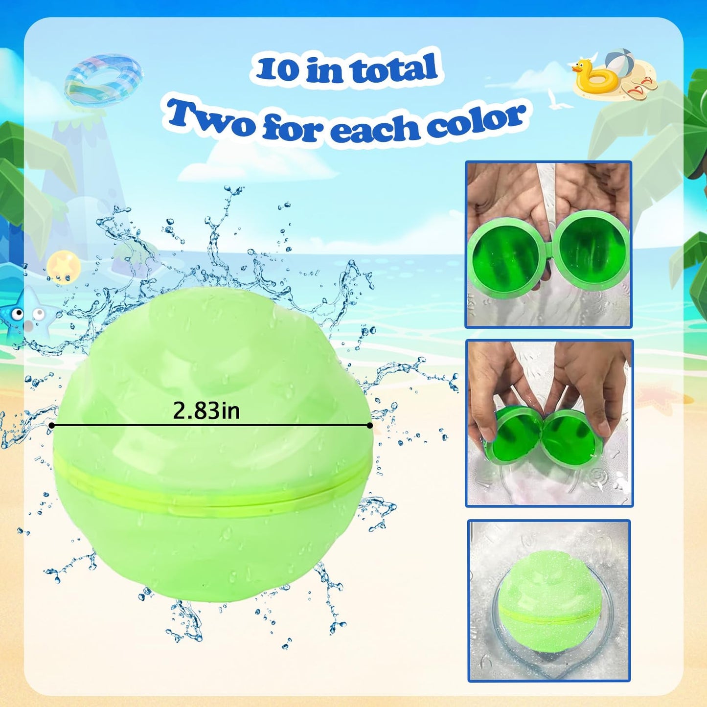 Ligtmore water balloons self-sealing, 16 piece reusable water balloons, magnetic water balloons, 1-second quick-fill water balloon set, suitable for kids, adults, beach, pool party.