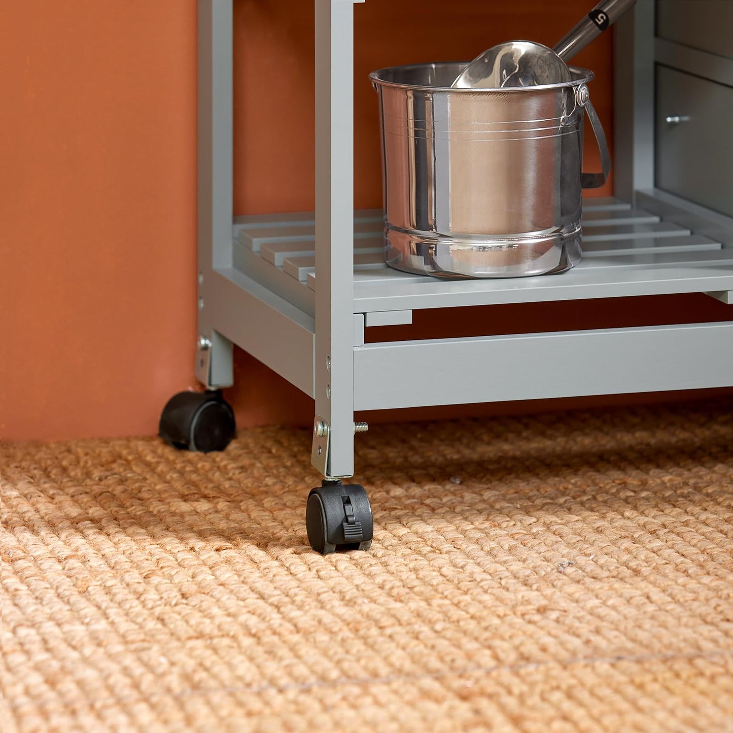 SoBuy serving trolley with wheels - kitchen trolley with 2 removable shelves and 1 tray - serving cart trolley for kitchen, living room, dining room - light grey, 68x85x38 cm, up to 50 kg, MDF, FKW79-HG.