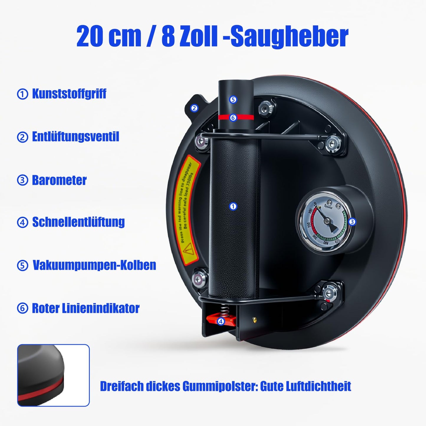 2-piece Vacuum Suction Cup Set with Manometer|Capacity Max.220KG,Vacuum Suction Cup Tile Glass Lifter with Portable Tool Box,Suction Cup for Glass,Tile,Marble