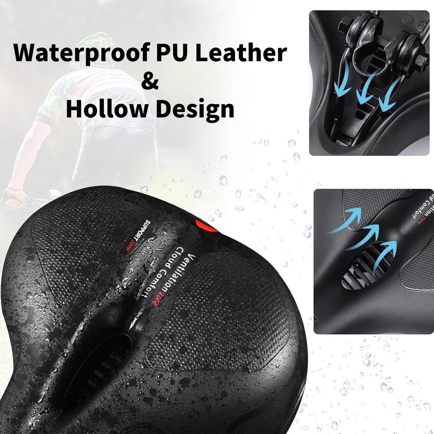 Bike saddle Cloud Comfort Pro Max - Finally Pain-Free Cycling Comfortable Soft Memory Foam Bicycle Saddle With Red Warning Stripe City Bike Saddles Mountain Bike Saddles with Suspension