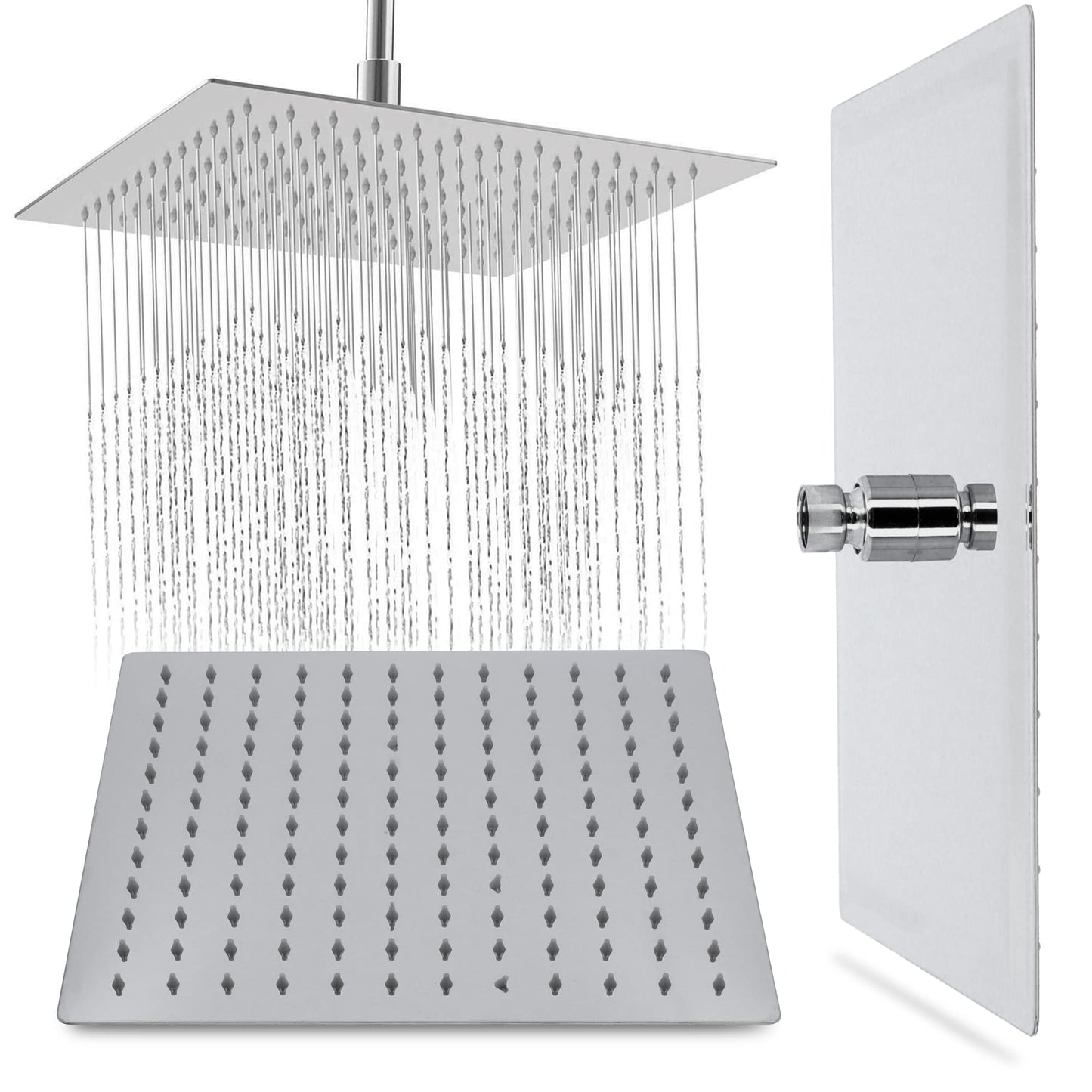 Millto™ Square Stainless Steel Shower Head Rain Shower 30x30 cm XXL | Rain Shower Head Large 12 Inch Shower Head Shower Fittings Anti-Limescale Square | Head Shower Chrome Ultra-Thin Water-Saving Shower Faucet