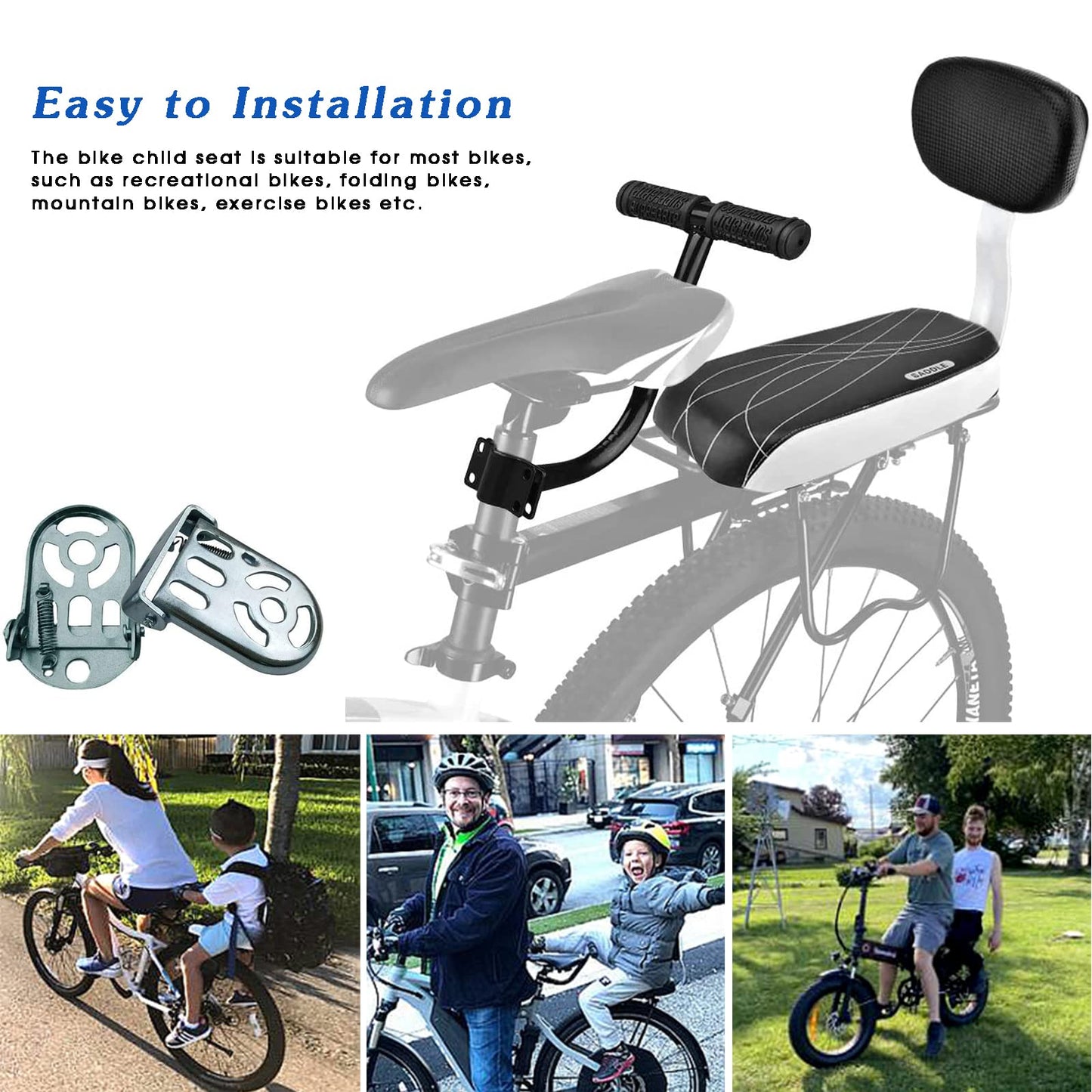 Auvstar Kids Safety Bicycle Rear Seat Accessory Set, Rear Seat Cushion Armrest Footrest Set for Girls/Boys/Children.
