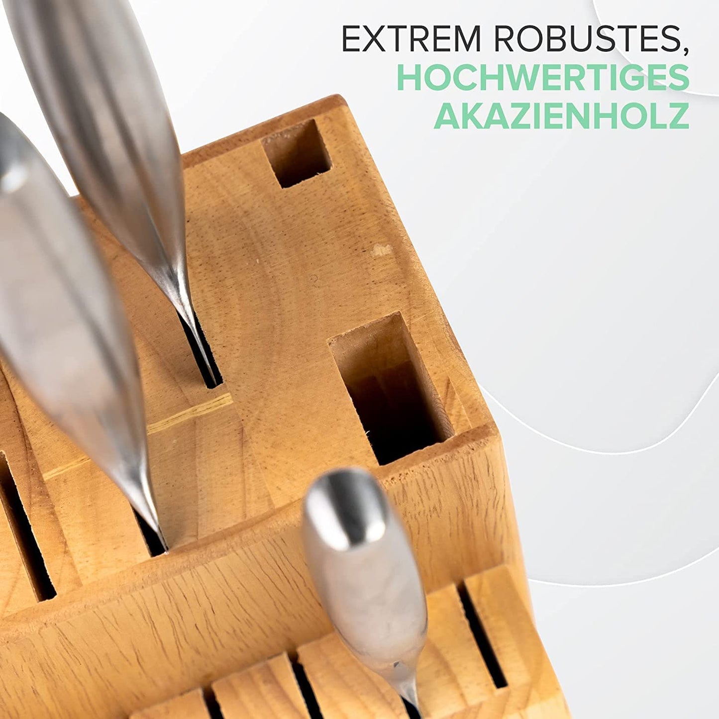 Coninx Rubber Wood Knife Block | Knife Holder 15 Slots Chef's Knife | Knife Block Without Knives | Suitable for 15 Knives, Sharpening Steel | Knife Stand for Kitchen Knives | 13 x 19 x 22 cm