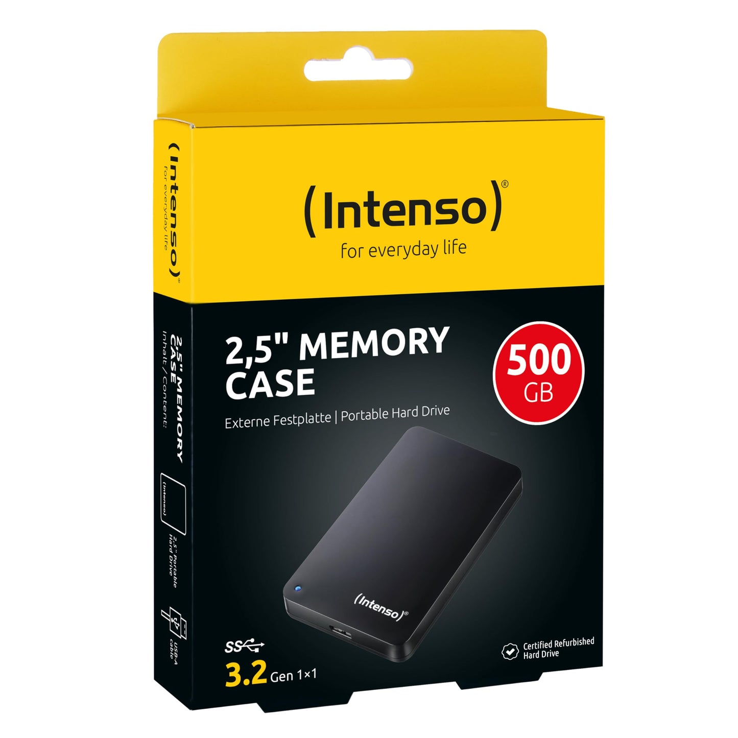 Intenso Memory Case 500 GB External Hard Drive (2.5 inch, 5400 RPM, 8 MB Cache, USB 3.0) black, 6021530
